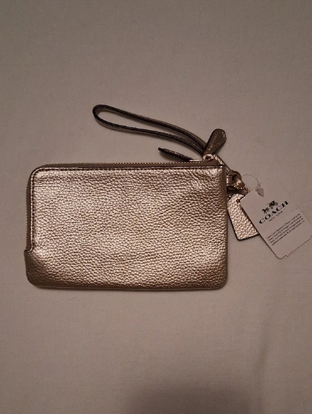 Coach Metallic Gold Leather Wristlet Card & Key Holder BNWT
